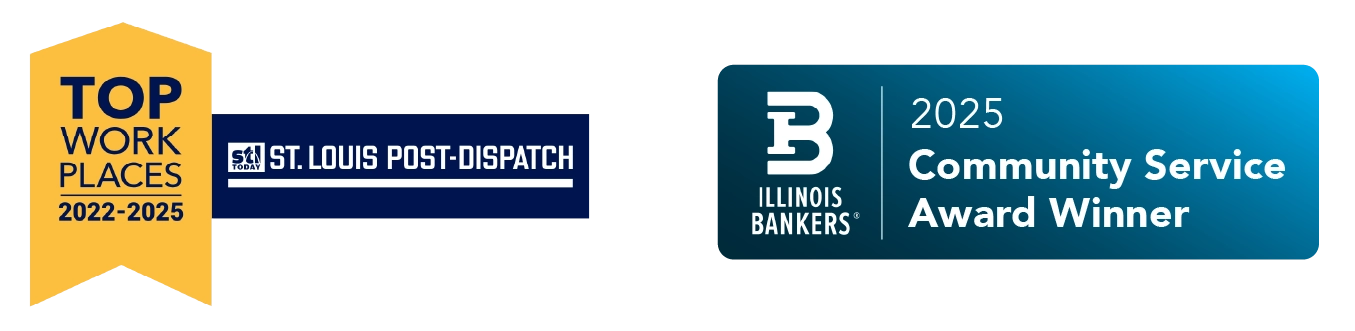 Top Workplaces 2022-2025 St. Louis Post-Dispatch Award and Illinois Bankers 2025 Community Service Award