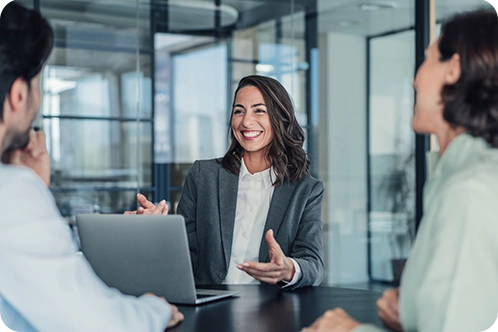 woman talking to clients