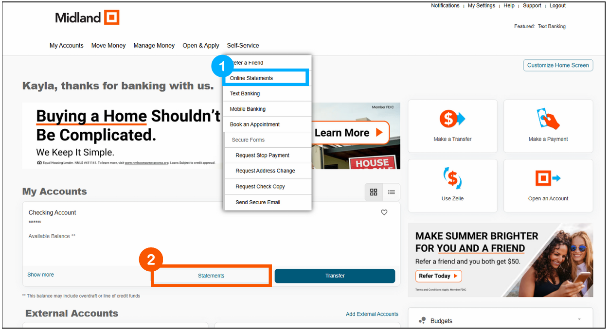 Enable eStatements through Online Banking