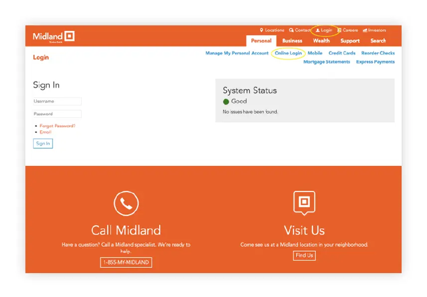 Screen capture of Logging Into Online Banking