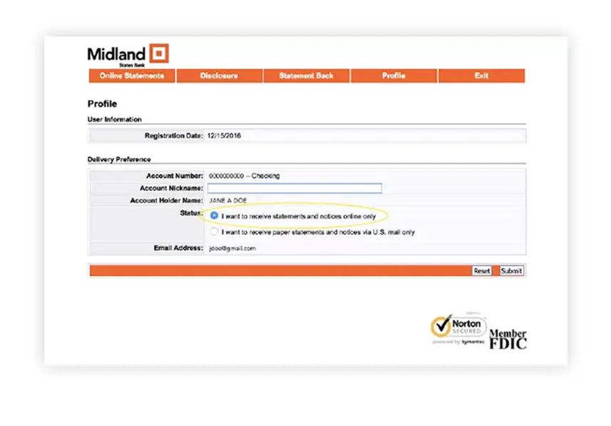 Screen capture select “I Want to Receive Paper Statements and Notices Online Only”