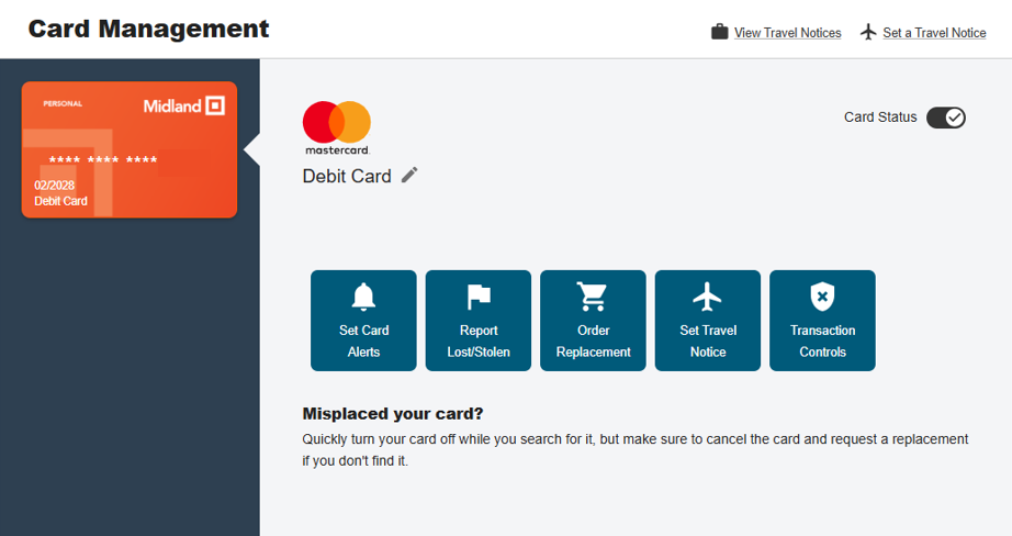 Integrated Card Controls Interface