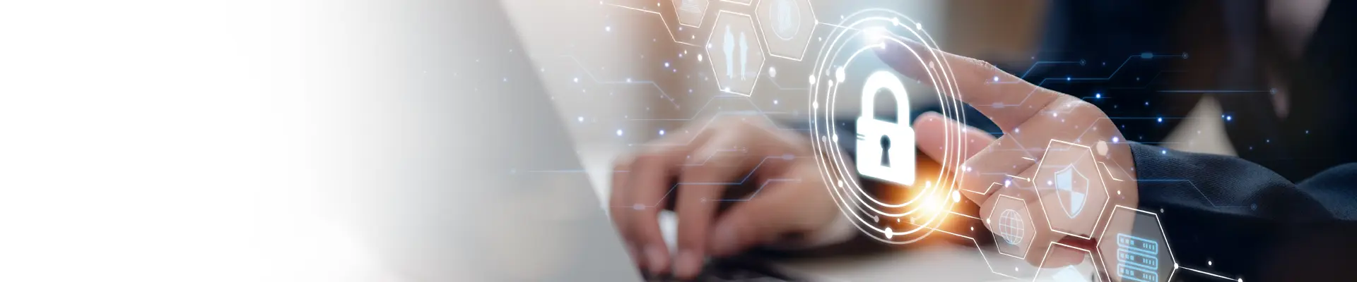 Person on laptop with abstract lock graphic
