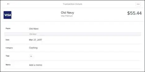 Screen capture of editing a transaction