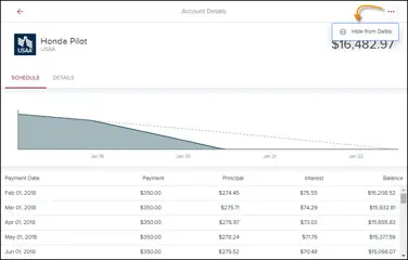 Screenshot of Schedule tab containing payoff details.