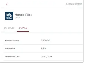 Screenshot of payment details