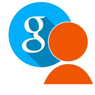 person icon in front of a blue circle with the google symbol
