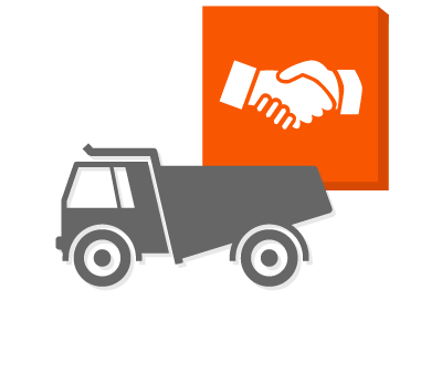 dump truck icon with handshake behind