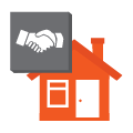 icon of a grey box and handshake above a house