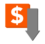 icon of a dollar sign in a box and and arrow pointing down