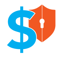 Dollar sign with security symbol behind it icon