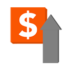 an icon of a dollar sign in a square with an arrow pointing up