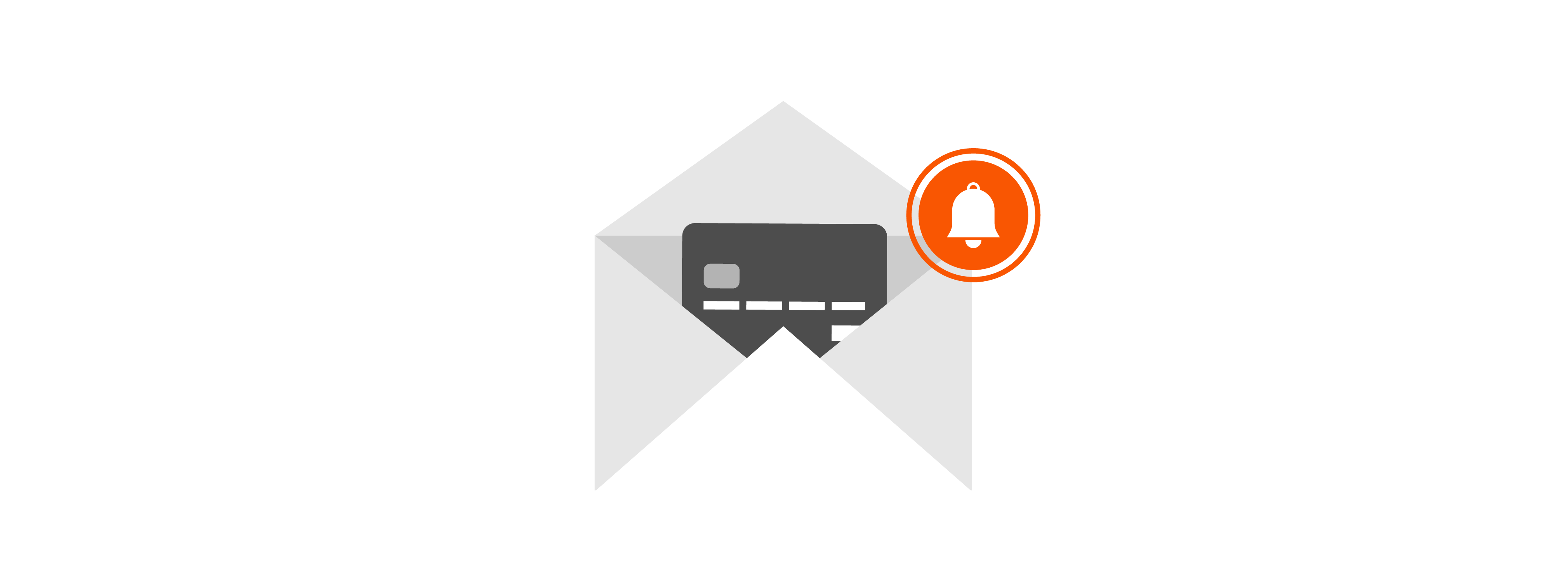 an envelope icon with a debit card in it and a bell
