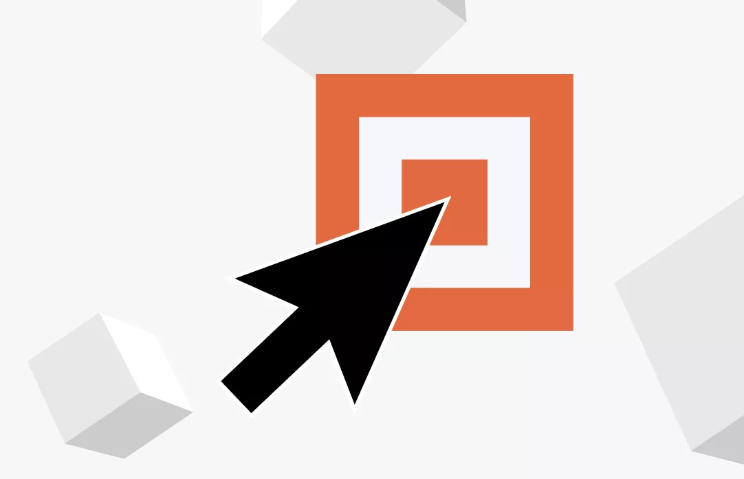 cursor clicking on orange midland logo with white squares floating around it