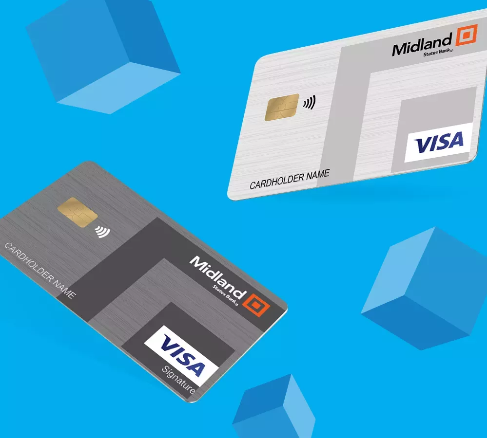 credit cards floating on blue background