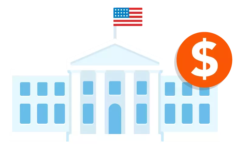 a graphic of the white house and a dollar sign